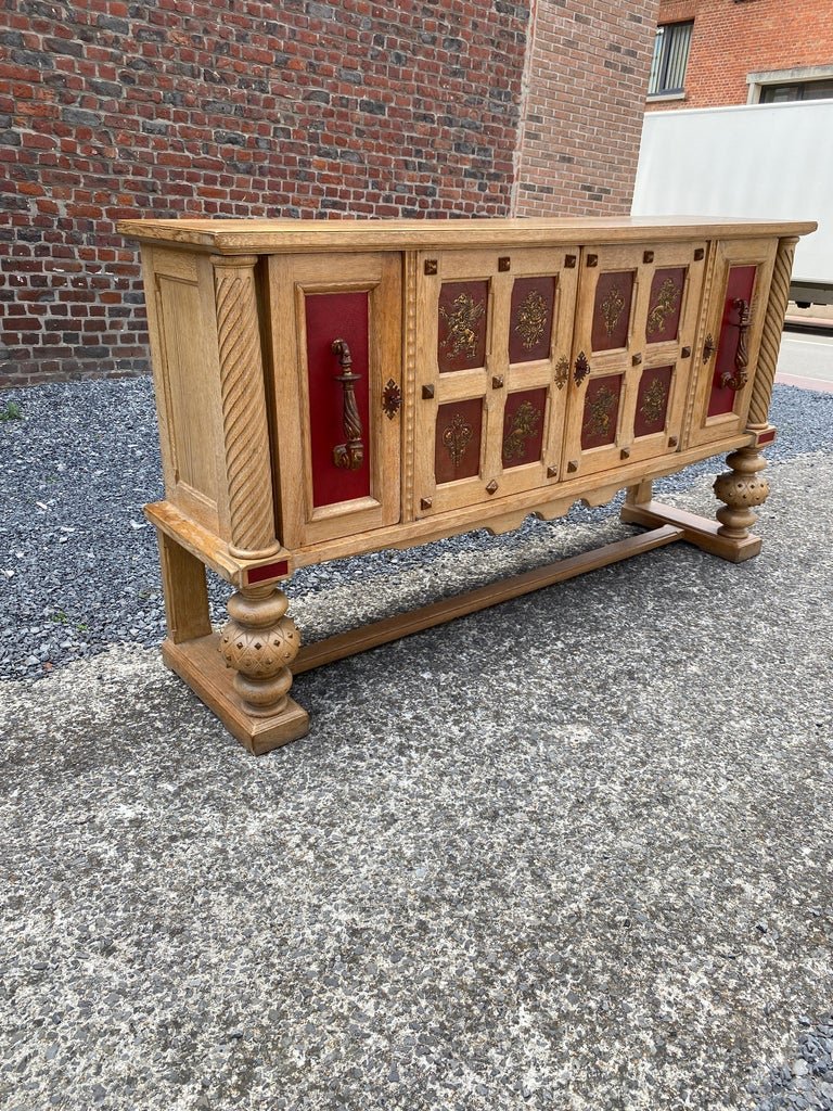 Art Deco Buffet In Oak And Leather, Neoclassical Style Circa 1940/1950-photo-4