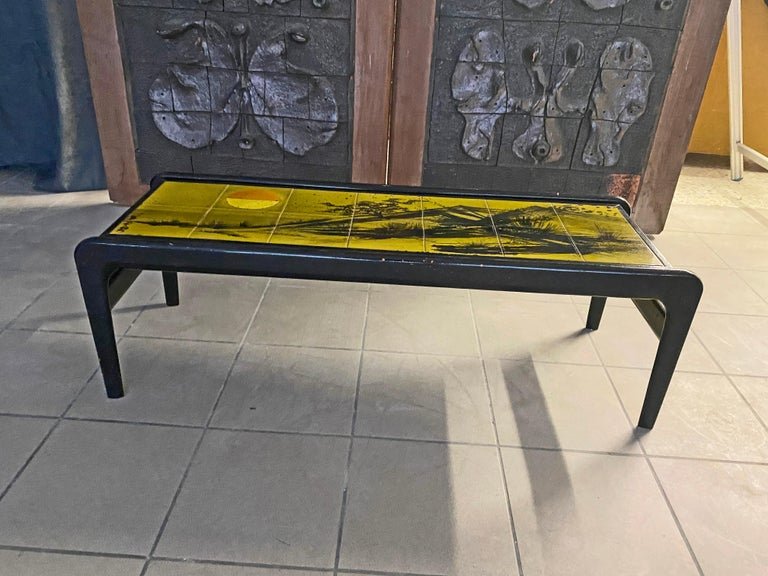Lacquered Wood And Ceramic Tile Living Room Table, Circa 1960-photo-4