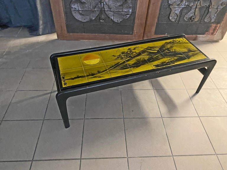 Lacquered Wood And Ceramic Tile Living Room Table, Circa 1960-photo-3