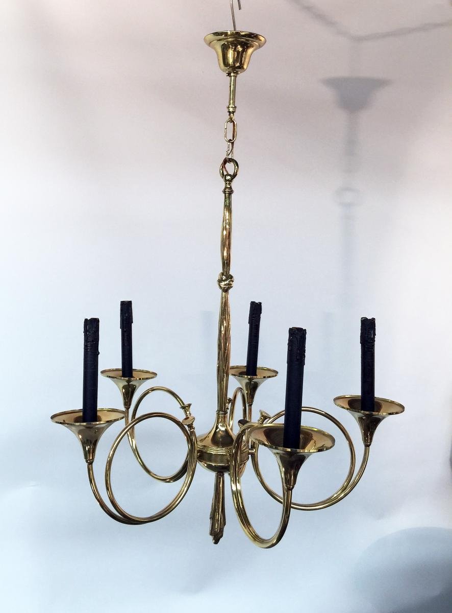 Maison Jansen, Brass Chandelier, Circa 1960, Very Good Condition-photo-2