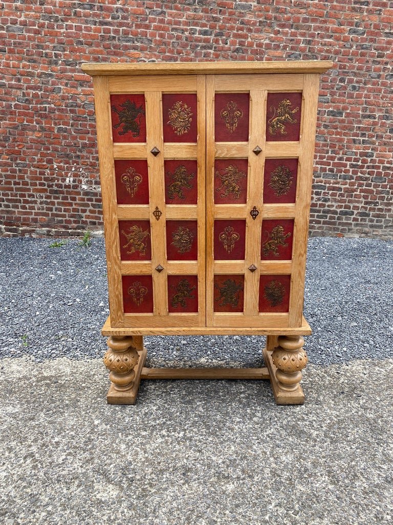 - Art Deco Cabinet In Oak And Leather, Neoclassical Style Circa 1940/1950-photo-2