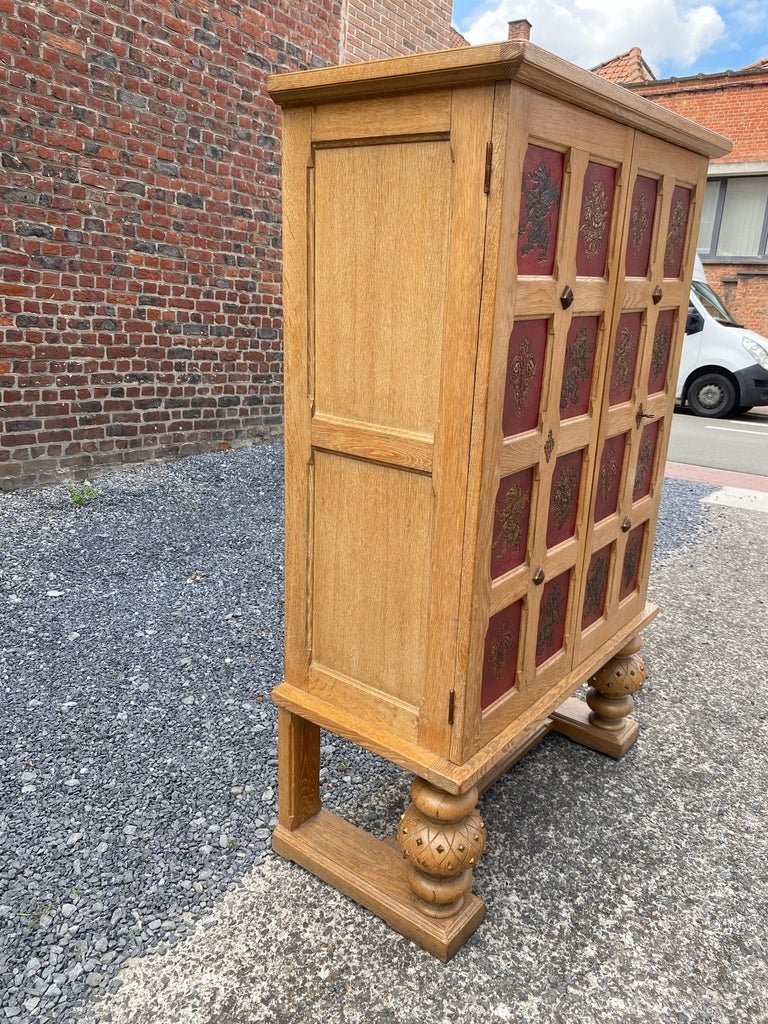 - Art Deco Cabinet In Oak And Leather, Neoclassical Style Circa 1940/1950-photo-3