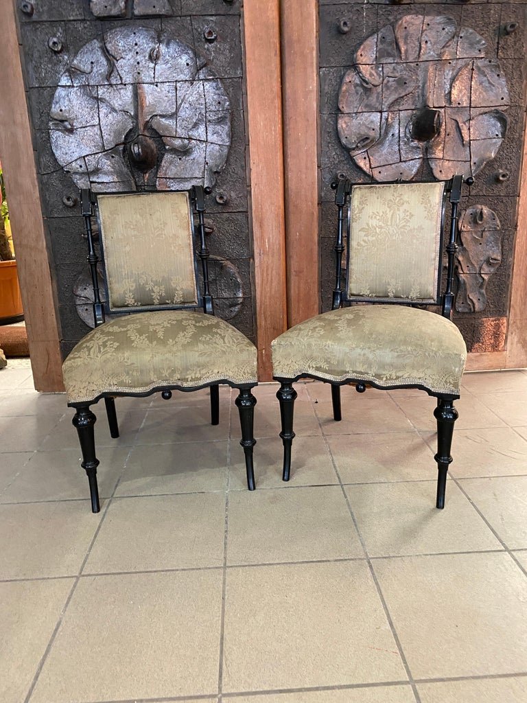 Pair Of Original Napoleon III Period Chairs, In Blackened Wood-photo-2