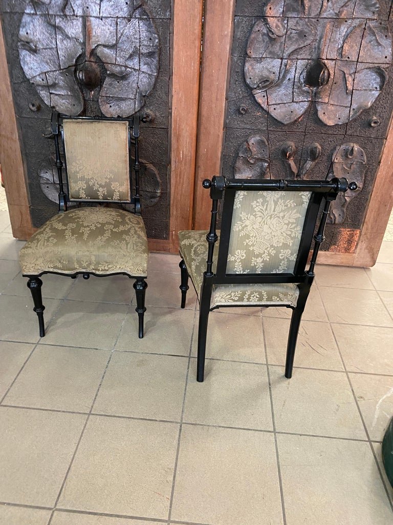 Pair Of Original Napoleon III Period Chairs, In Blackened Wood-photo-4