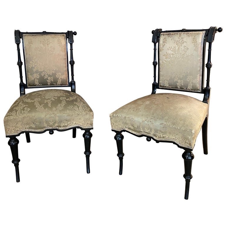 Pair Of Original Napoleon III Period Chairs, In Blackened Wood