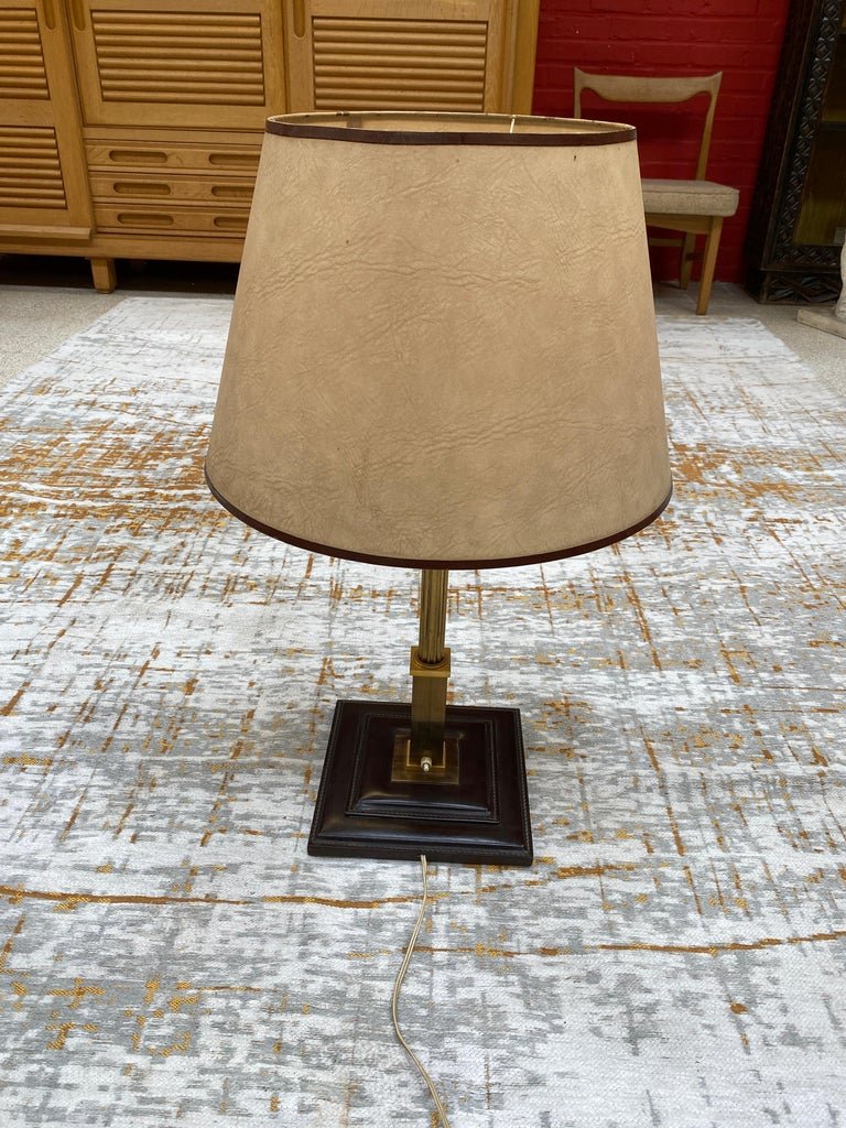 Large And Elegant Lamp, Leather Foot, In The Style Of Jacques Adnet, Circa 1950/1960-photo-3