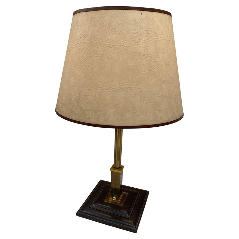 Large And Elegant Lamp, Leather Foot, In The Style Of Jacques Adnet, Circa 1950/1960