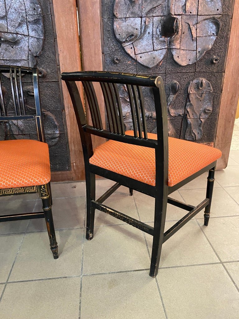 Paire De Chaises Napoléon III , Bois Noirci Et Polychromie ,usures-photo-1