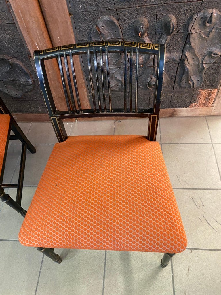 Paire De Chaises Napoléon III , Bois Noirci Et Polychromie ,usures-photo-2