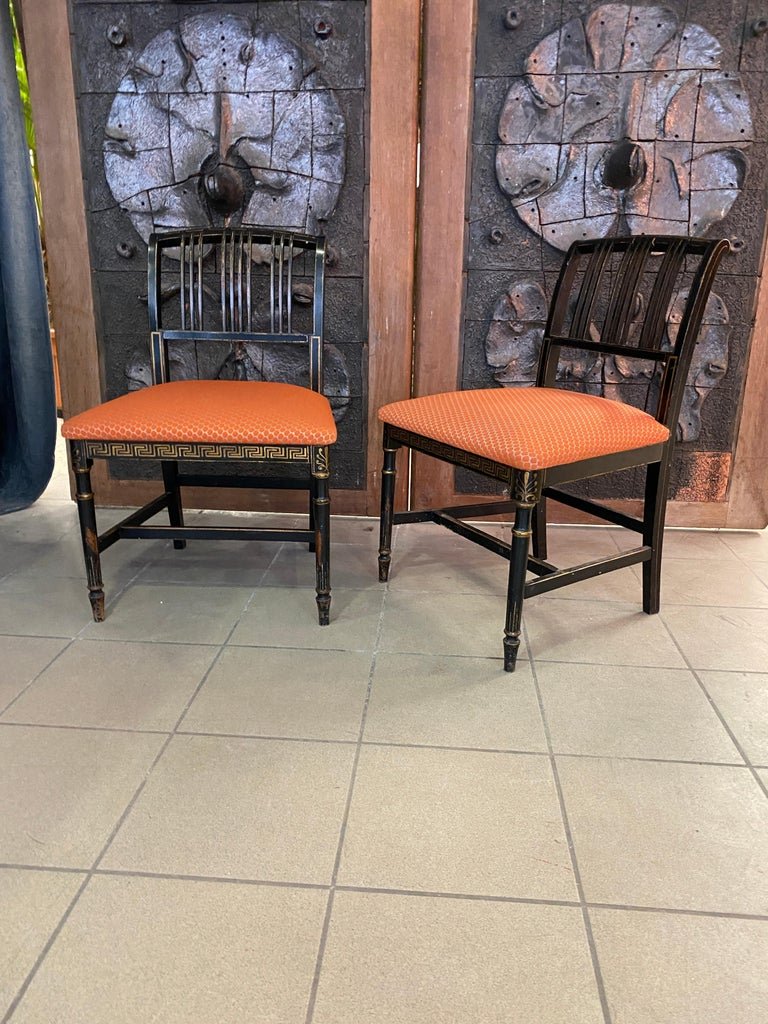 Paire De Chaises Napoléon III , Bois Noirci Et Polychromie ,usures-photo-4