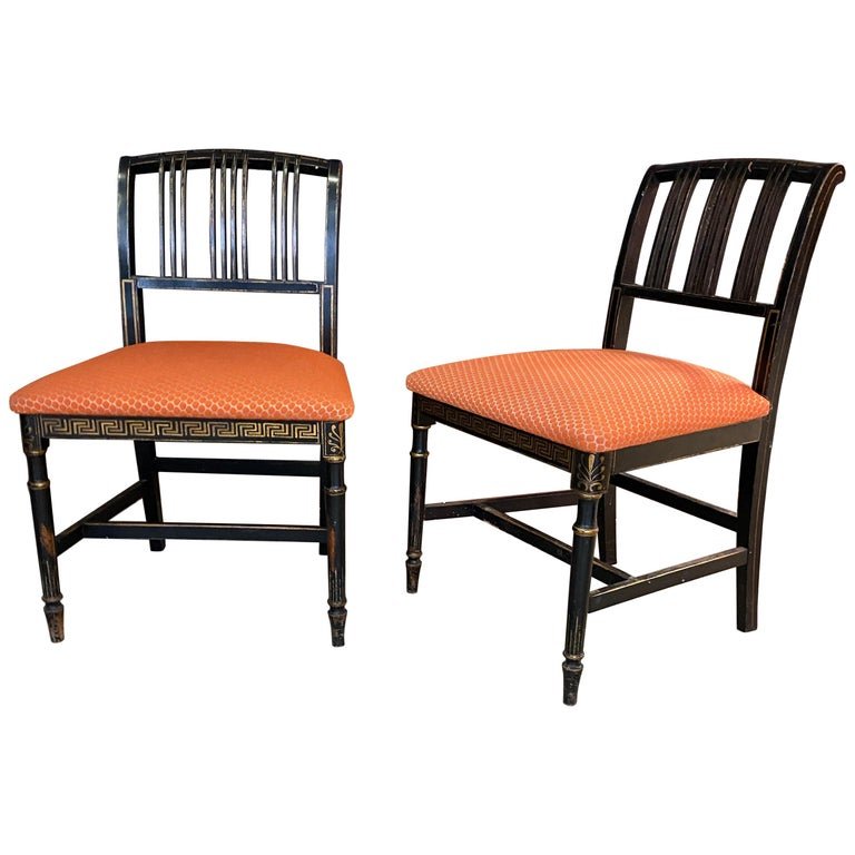 Paire De Chaises Napoléon III , Bois Noirci Et Polychromie ,usures