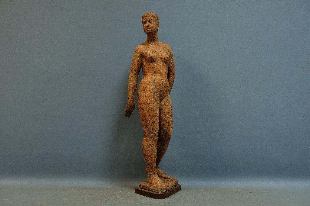 Standing Nude ”, Important Terracotta Sculpture, Monogrammed Pm For Perugini Mario