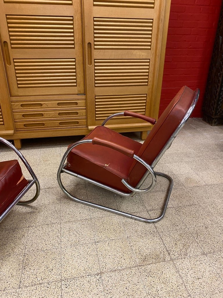 Paire De Fauteuils Art Deco Moderniste Dans Le Gout De Marcel Breuer , Circa 1920/1930-photo-4