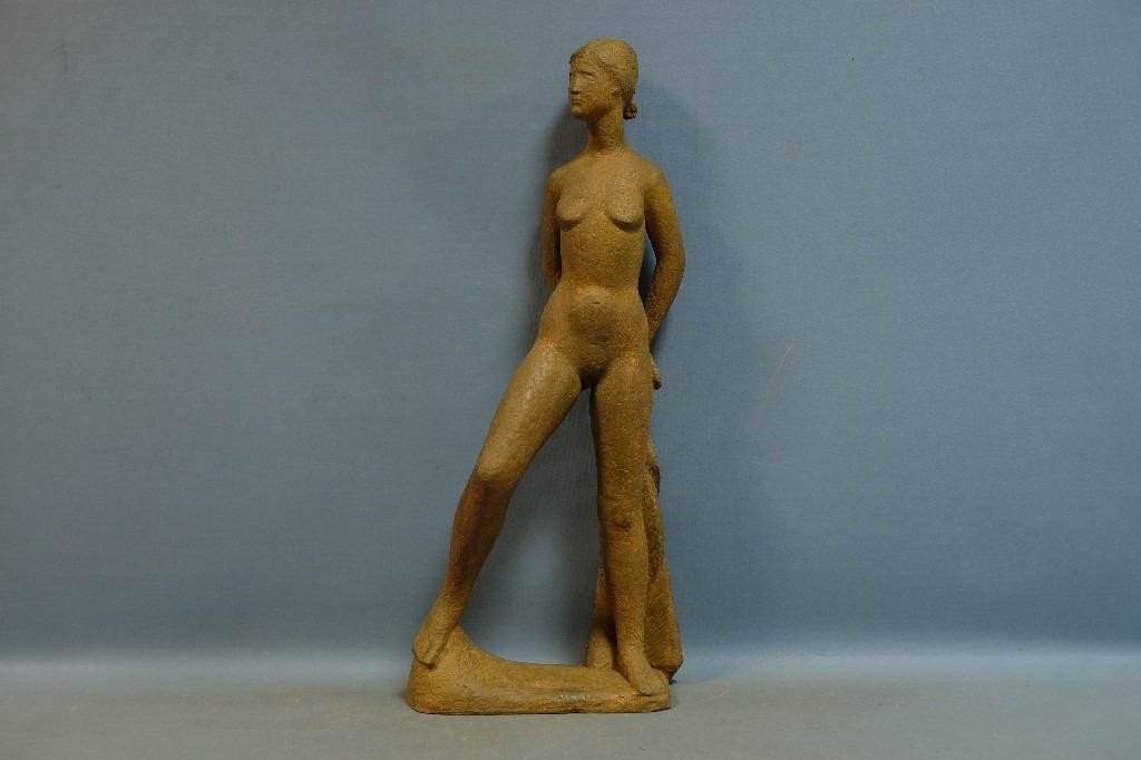 « Nu Debout », Importante Sculpture En Terre Cuite, Monogrammée P.m Pour Perugini Mario (h : 75