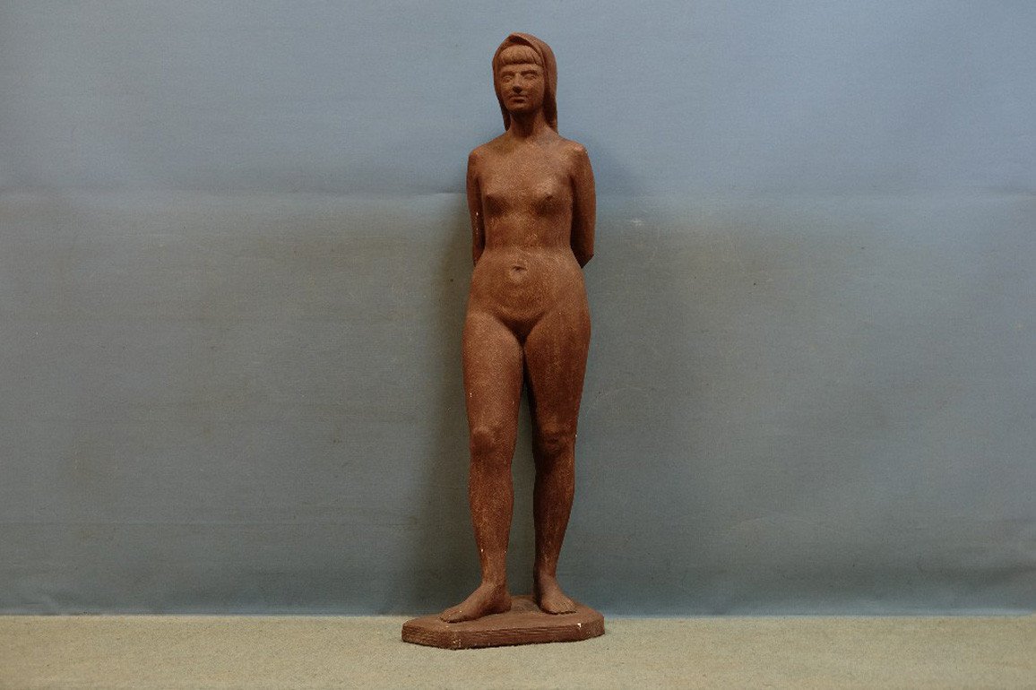 « Nu Debout », Importante Sculpture En Plâtre, Attribuée Et De Perugini Mario (h : 95) -photo-2