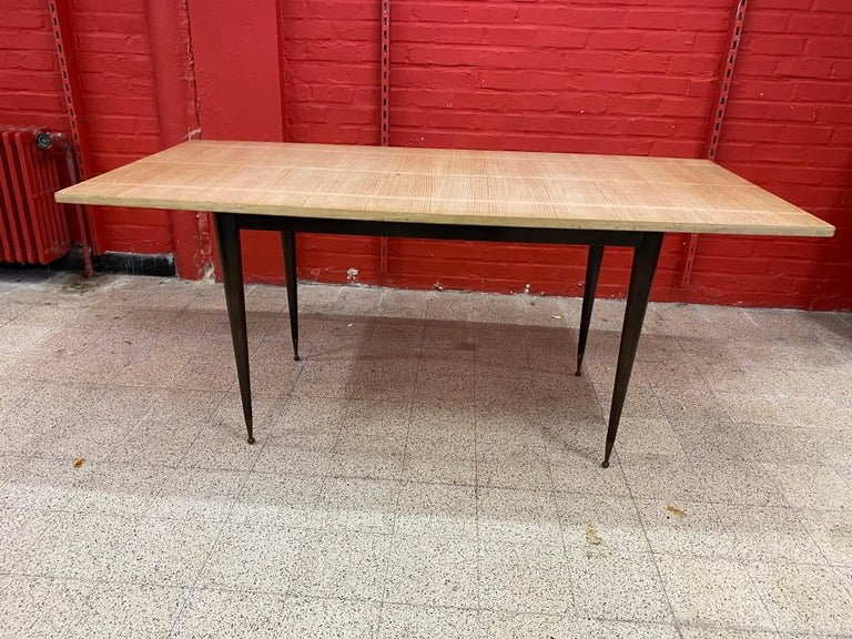 Elegante Table De Salle A Manger Circa 1950/1960 , Frêne Et Acajou -photo-3