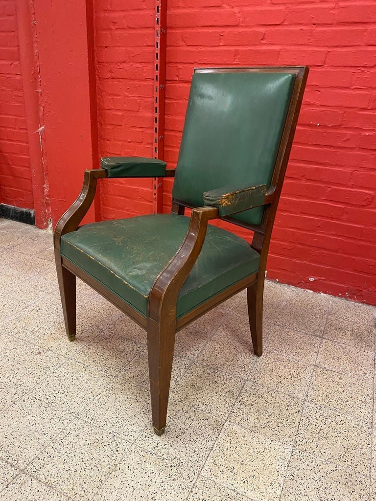 Art Deco Office Chair, Mahogany And Leather In The Style Of André Arbus, Circa 1940-photo-3