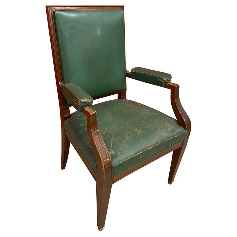 Art Deco Office Chair, Mahogany And Leather In The Style Of André Arbus, Circa 1940