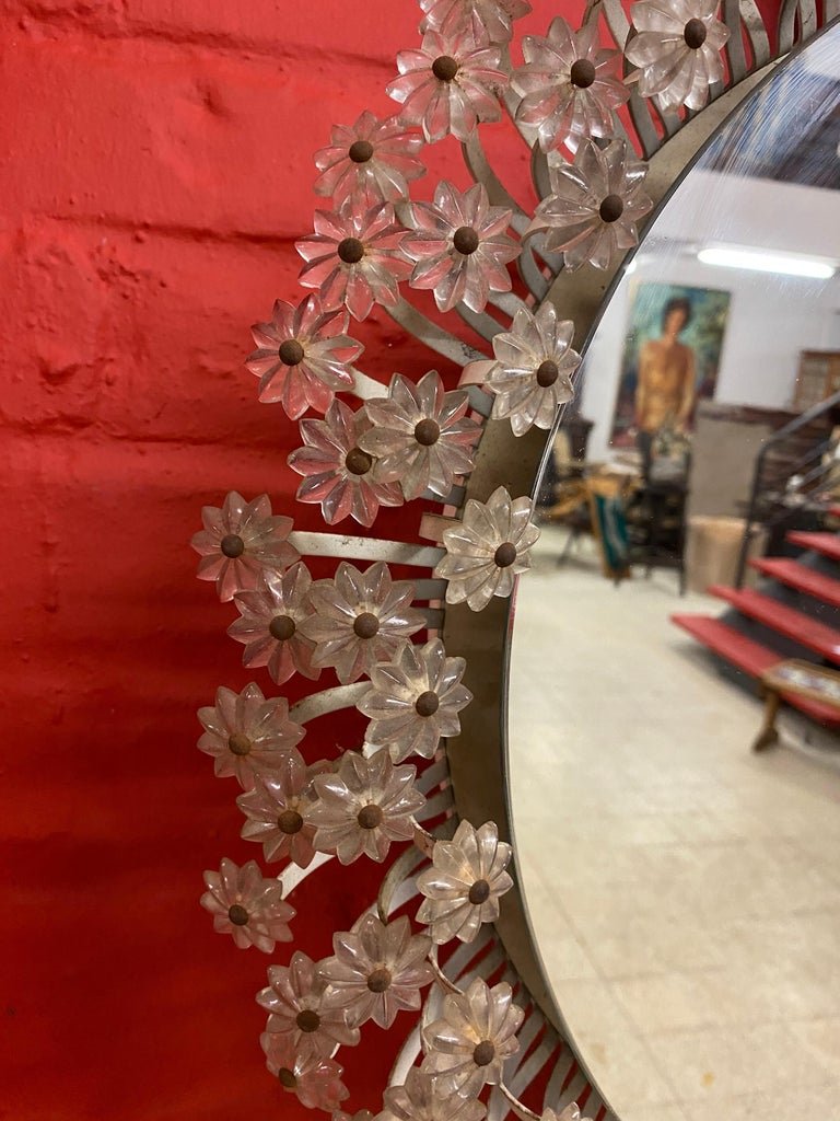  Emil Stejnar , Miroir éclairant , Décor Fleurs En Métal Et Plastique , 1970 , Top Lumiere !!-photo-4