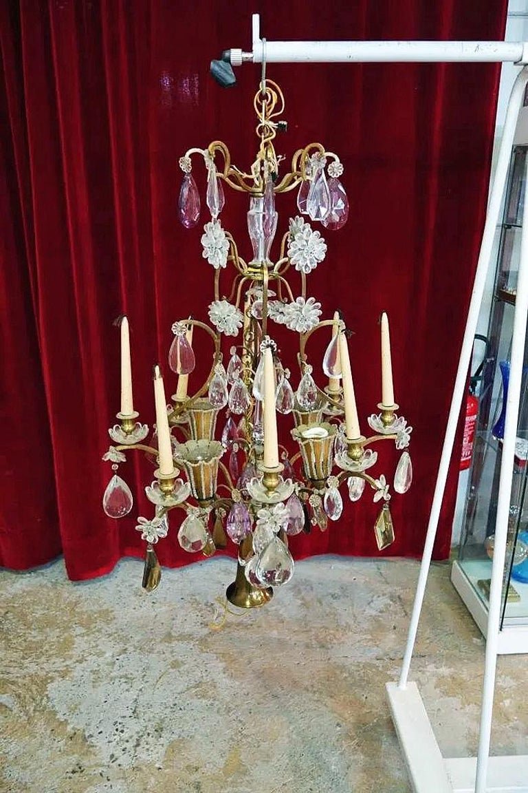 Maison Bagues, Charming Large Chandelier (120 Cm) In Bronze And Crystal, Circa 1950-photo-2