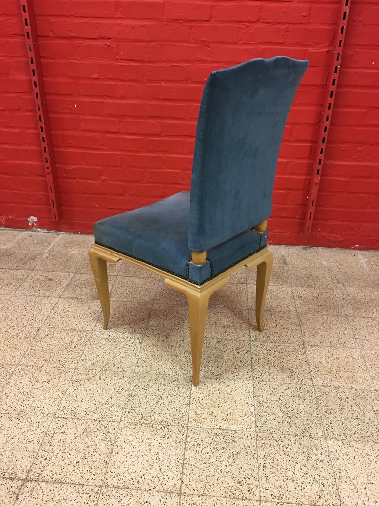 Art Deco Side Chair In Lacquered Wood And Velvet, Attributed To René Prou, Circa 1940-photo-3