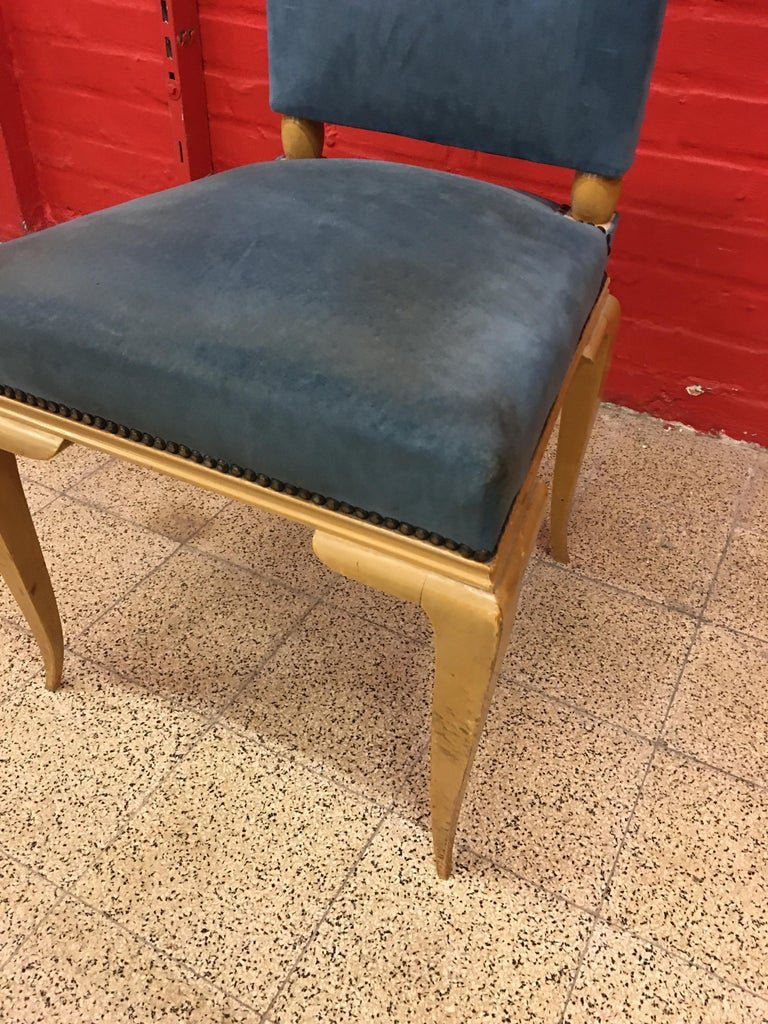 Art Deco Side Chair In Lacquered Wood And Velvet, Attributed To René Prou, Circa 1940-photo-4