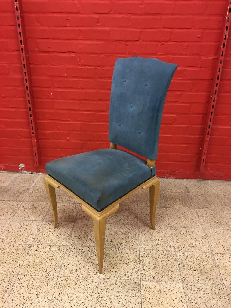 Art Deco Side Chair In Lacquered Wood And Velvet, Attributed To René Prou, Circa 1940-photo-3