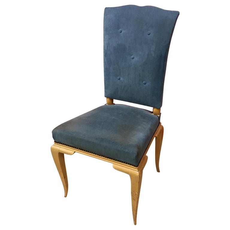 Art Deco Side Chair In Lacquered Wood And Velvet, Attributed To René Prou, Circa 1940