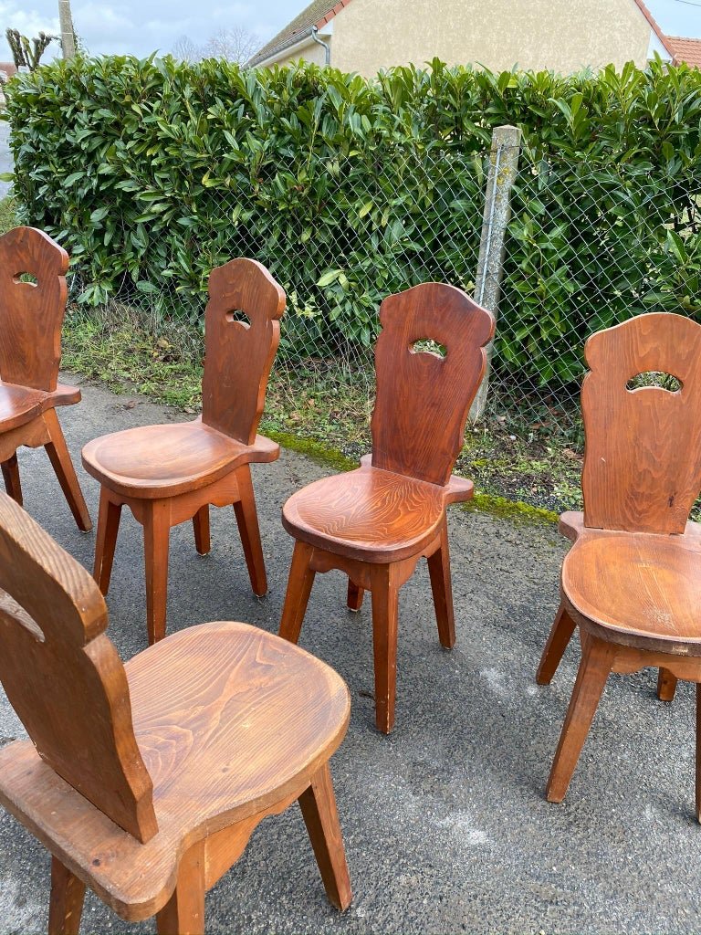 6 Brutalist Or Mountain Chairs, In Pine Circa 1950/1960-photo-4