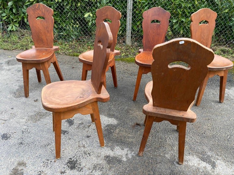6 Brutalist Or Mountain Chairs, In Pine Circa 1950/1960-photo-5