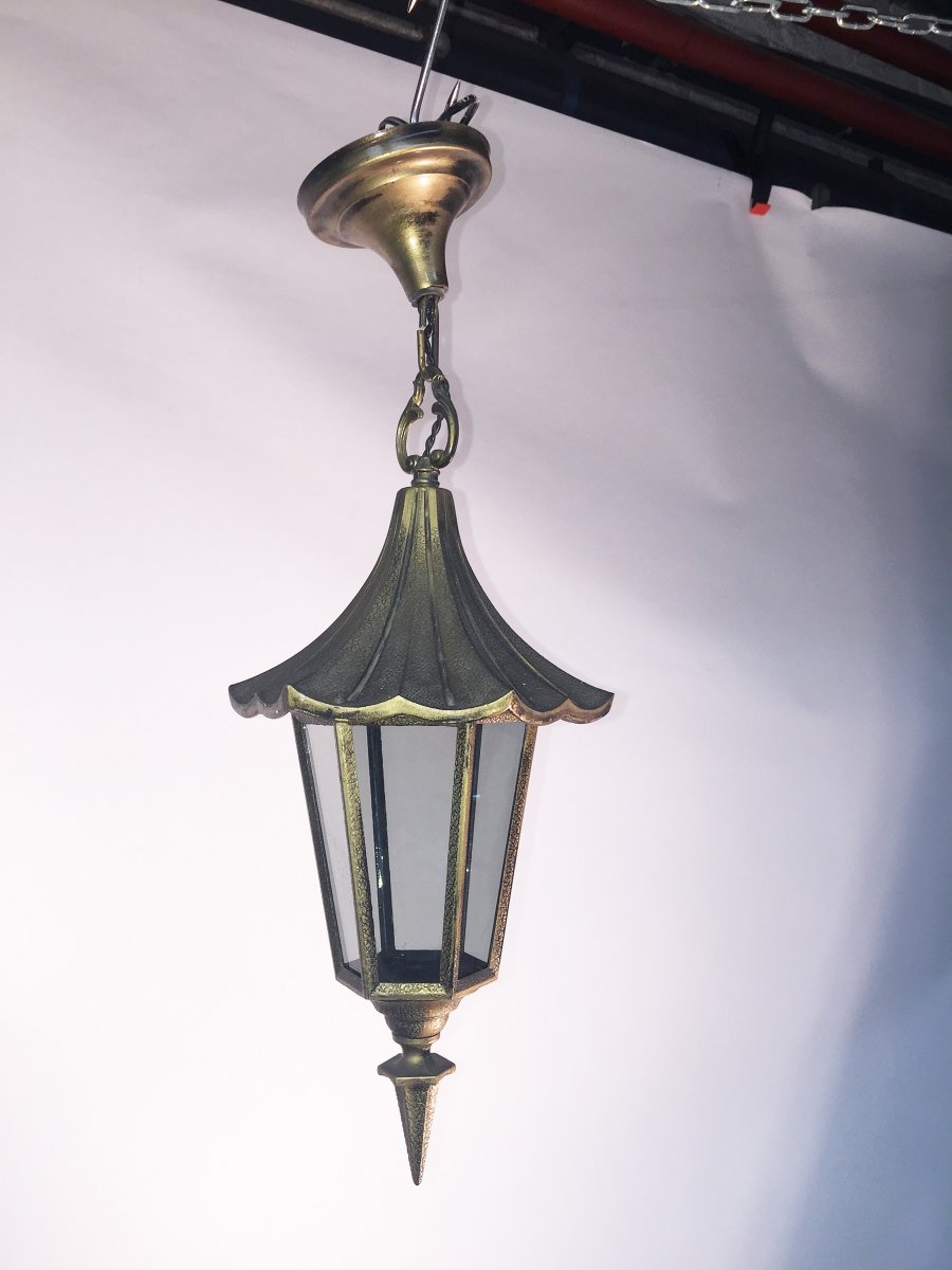Small Metal Lantern, Pagoda Shape Circa 1950-photo-2