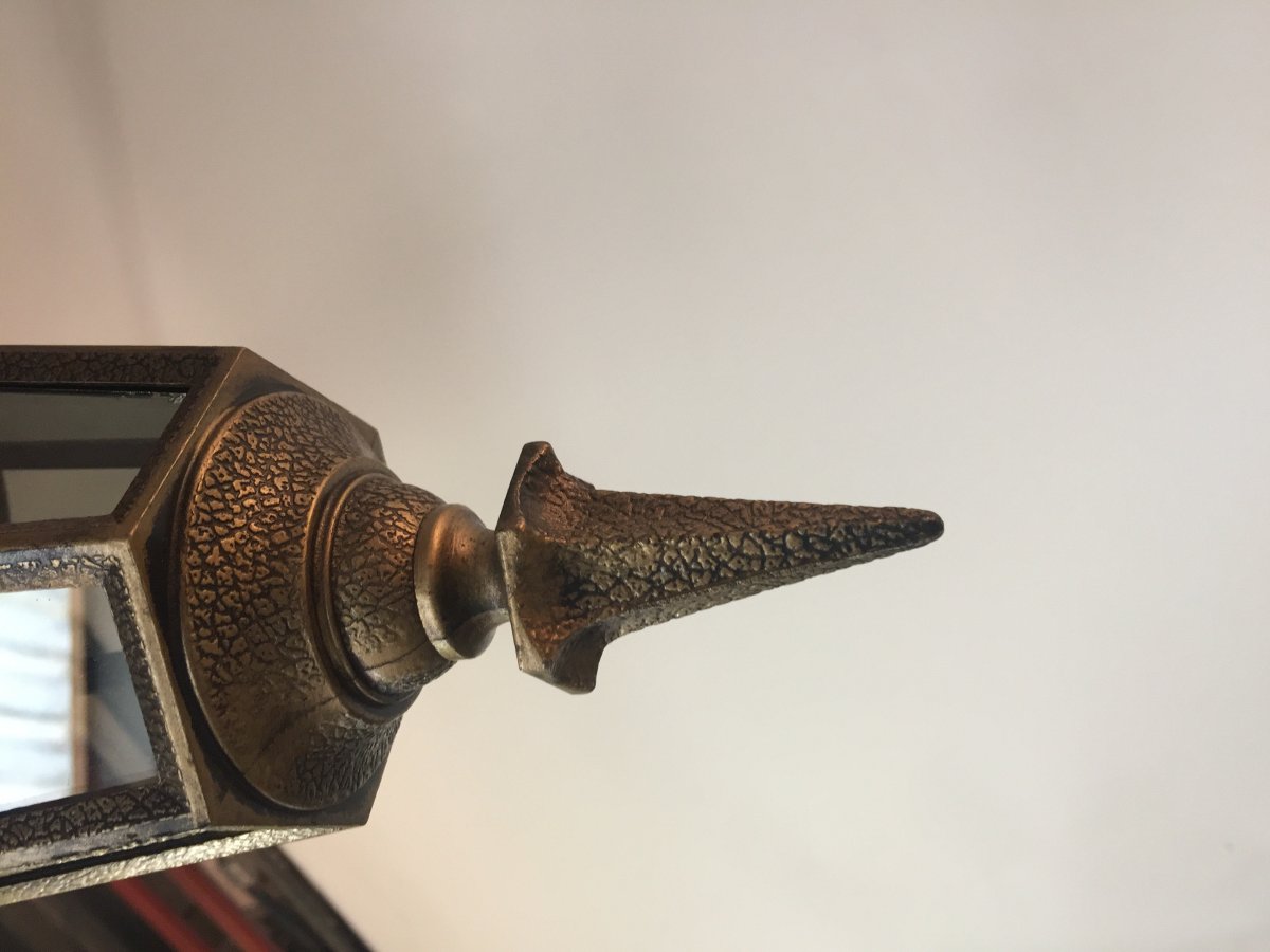 Small Metal Lantern, Pagoda Shape Circa 1950-photo-4