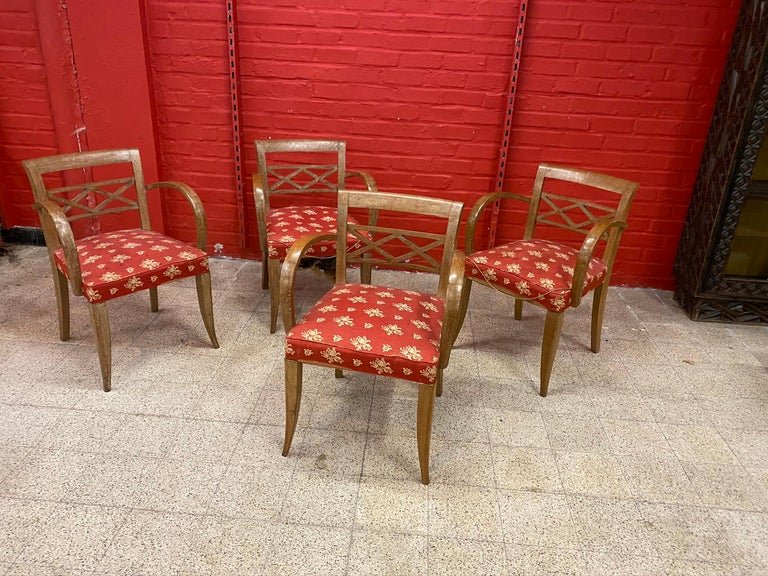 4 Art Deco Armchairs In Limed Oak, Circa 1940/1950-photo-2