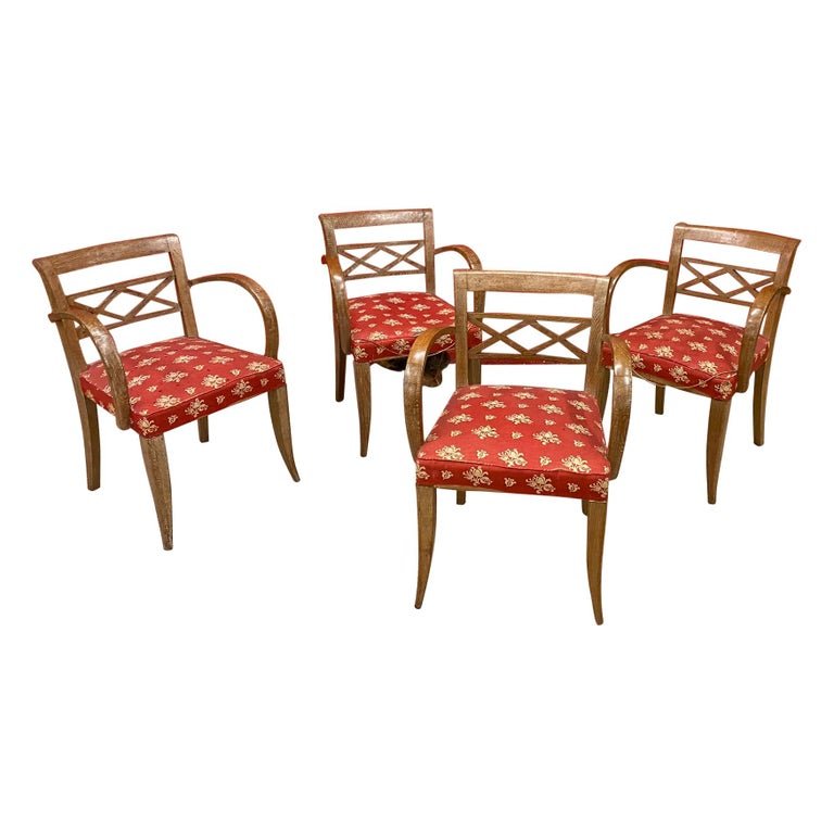 4 Art Deco Armchairs In Limed Oak, Circa 1940/1950