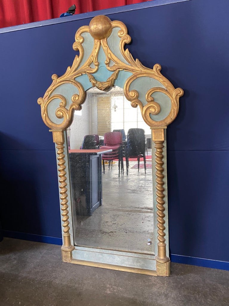 Original Large Baroque Mirror In Lacquered And Gilded Wood Early Twentieth-photo-3