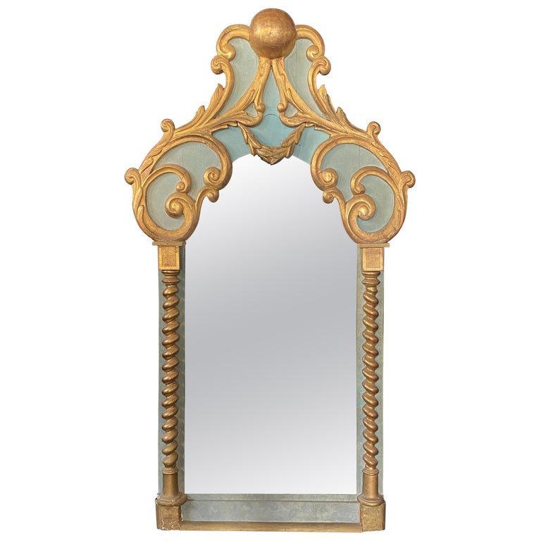 Original Large Baroque Mirror In Lacquered And Gilded Wood Early Twentieth