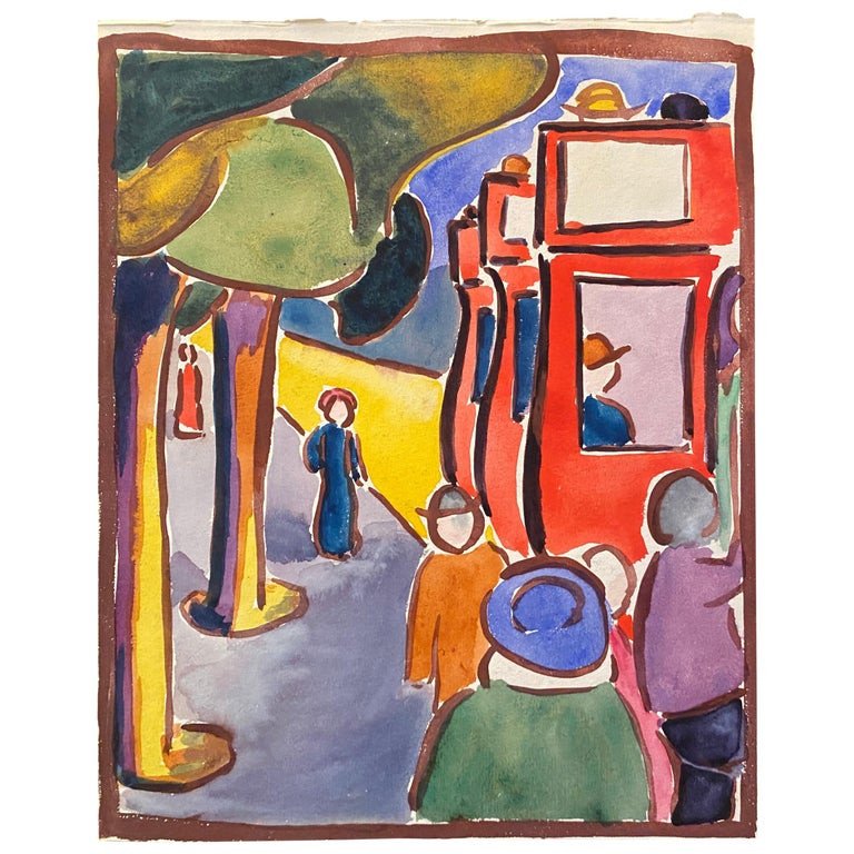 Loïs Hutton (1893-1972) Gouache "promeneurs" On Paper, Dated On The Reverse. 1919