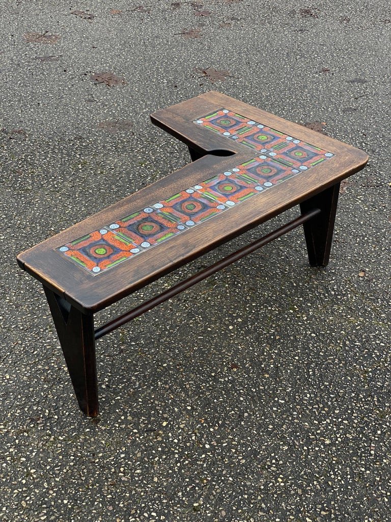 Guillerme Et Chambron, Rare Table De Salon En Chene Et Ceramique , Circa 1960-photo-1