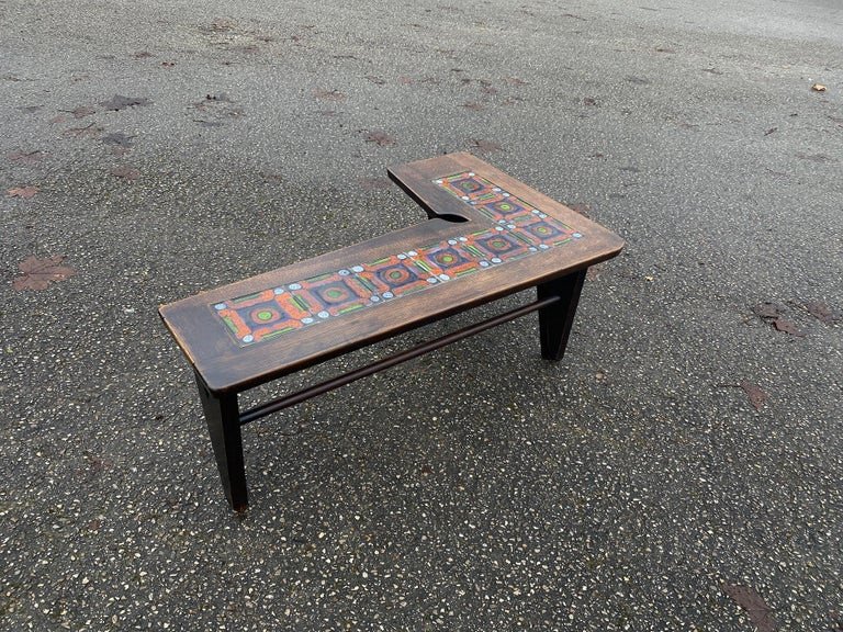 Guillerme And Chambron, Rare Living Room Table In Oak And Ceramic, Circa 1960-photo-5