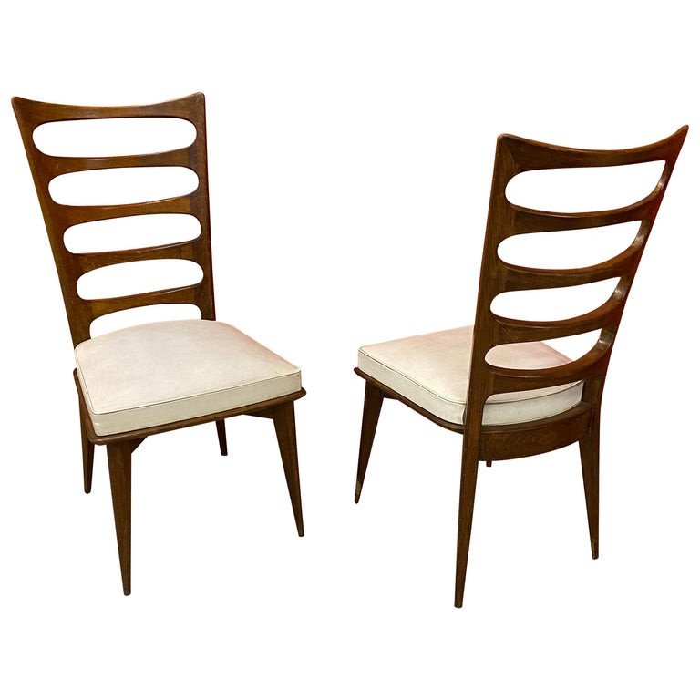 Gaston Poisson, Pair Of Mahogany Chairs, Circa 1950