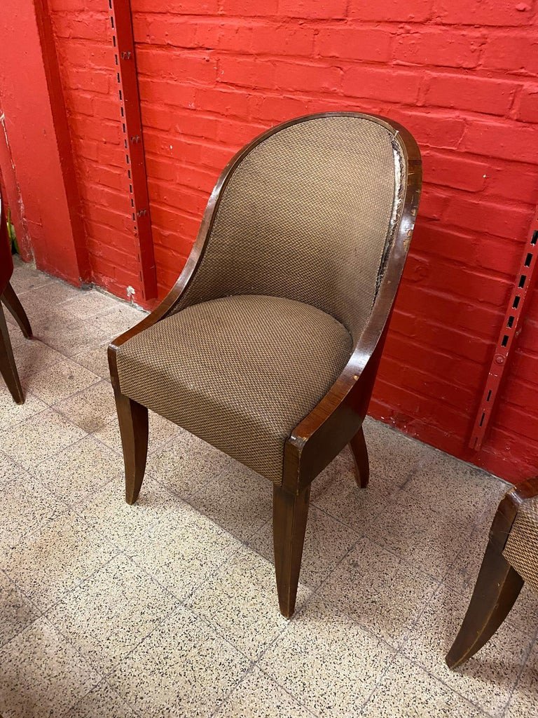 Rare Suite Of 6 Important Art Deco Gondola Chairs In Rosewood Veneer, Circa 1930-photo-3