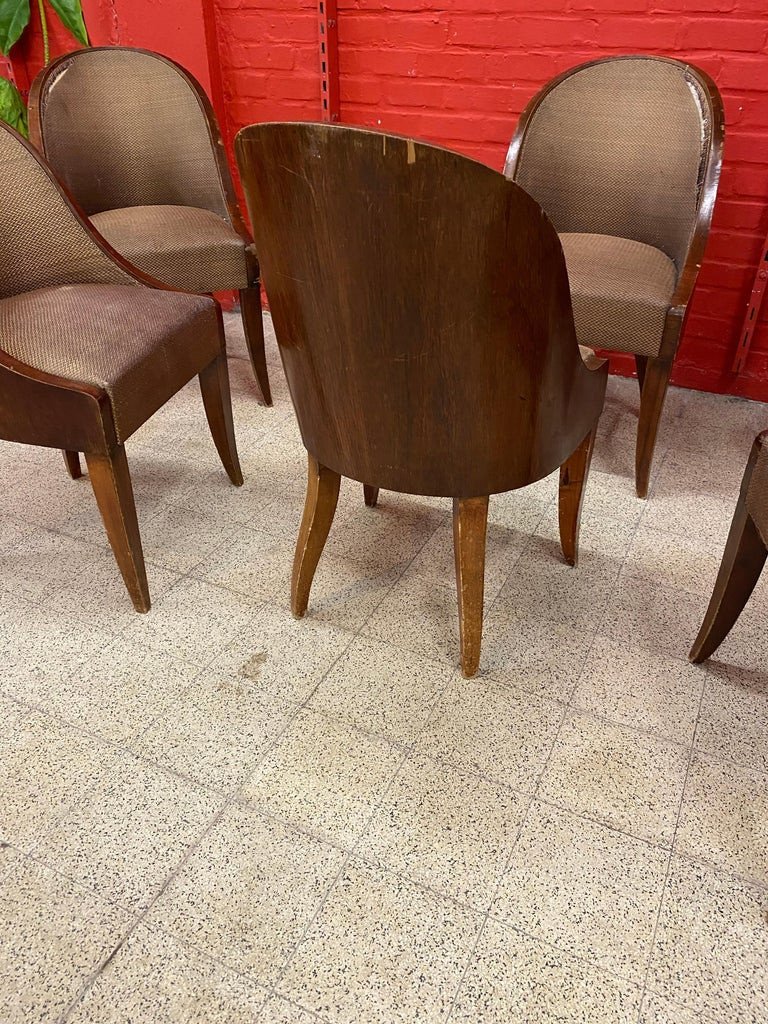 Rare Suite Of 6 Important Art Deco Gondola Chairs In Rosewood Veneer, Circa 1930-photo-4