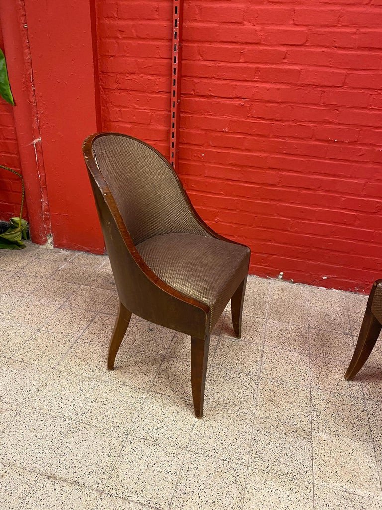 Rare Suite Of 6 Important Art Deco Gondola Chairs In Rosewood Veneer, Circa 1930-photo-3