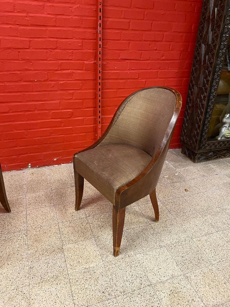 Rare Suite Of 6 Important Art Deco Gondola Chairs In Rosewood Veneer, Circa 1930-photo-4