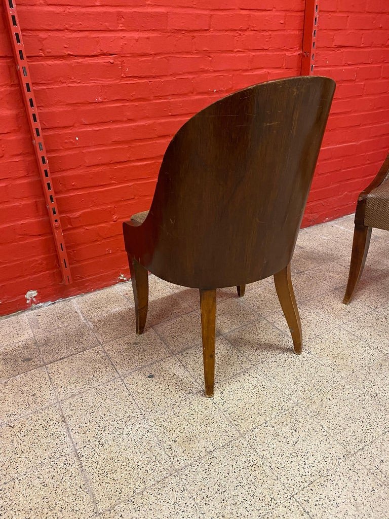 Rare Suite Of 6 Important Art Deco Gondola Chairs In Rosewood Veneer, Circa 1930-photo-6