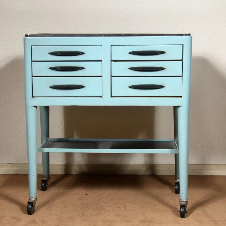 Funny Vintage Dentist Cabinet In Lacquered Metal And Opaline Circa 1960-photo-3