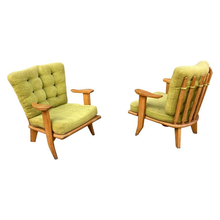 Guillerme Et Chambron, Fauteuil En Chene Et Tissu En Laine d'Origine, Edition Votre Maison,1970