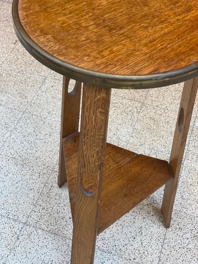 Tabouret Art And Craft , En Chêne Et Laiton, Circa 1900-photo-2