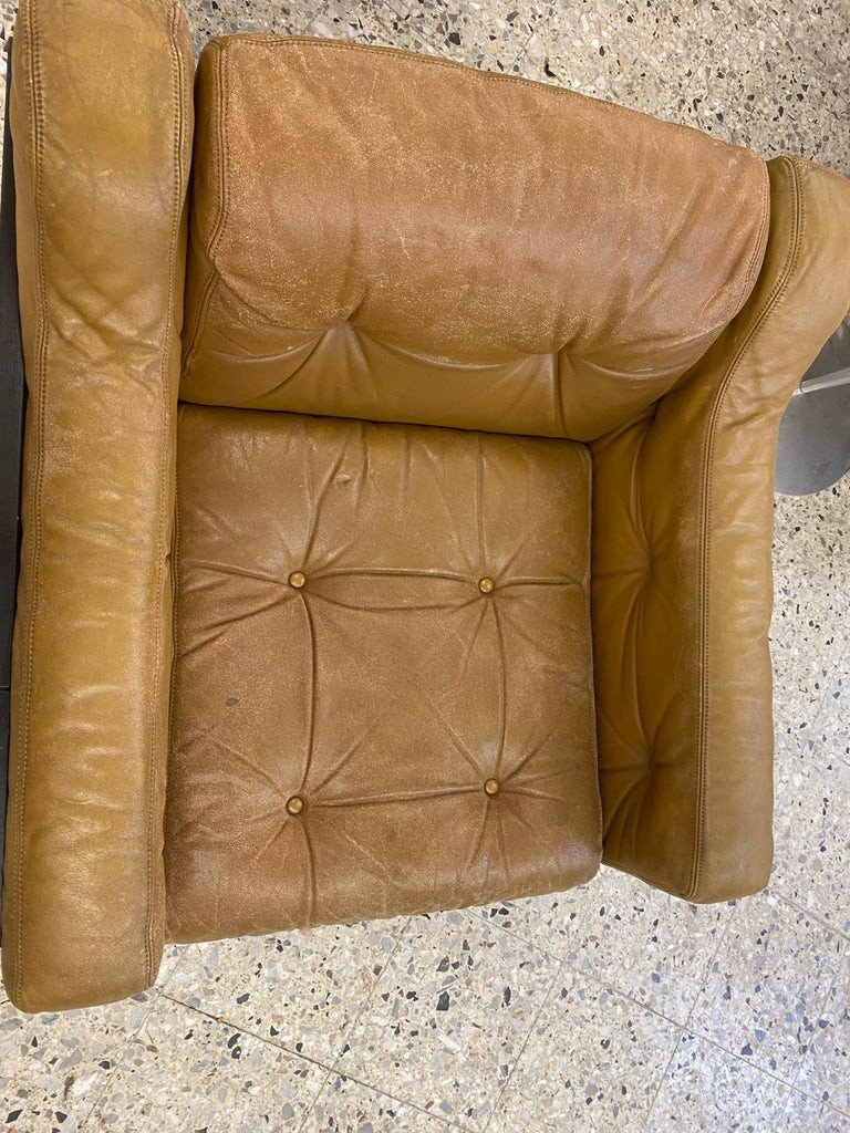 Armchair In Lacquered Wood And Leather, Italian Design Circa 1960/1970, Style Claudio Salocchi P-photo-1