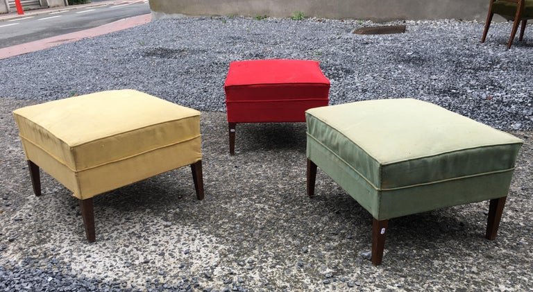 Suite De 3 Tabourets Style René Gabriel, Période Reconstruction , Circa 1940/1950-photo-3